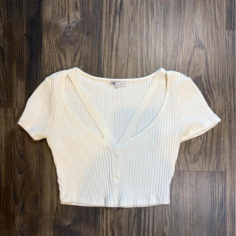 Zara Cream Knit Cut Out Crop Top Small